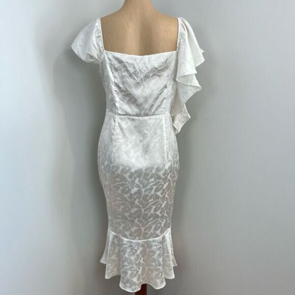 Pretty Darling Size 8 White Floral Detail Drape Jaquard Midi Bridal Dress Event - Picture 3 of 15